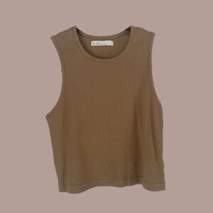 Oak + Fort Ribbed Racerback Tank | Size L | Dark Beige